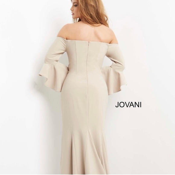 Jovani 07065 off Shoulder Flutter Sleeve Gown in Champagne - Picture 2 of 5